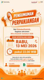 Pendaftaran Mitra Statistik BPS 2026 Resmi Diperpanjang Sampai Rabu 13 Mei 2026.